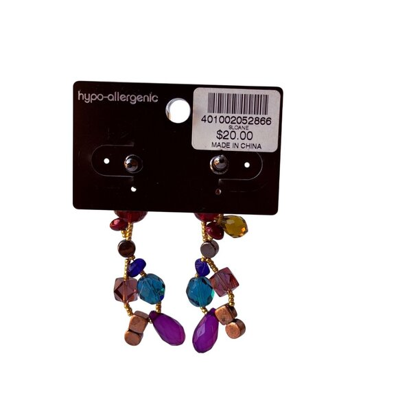 Vintage Chico’s Y2K Beaded Statement Earrings with Purple Red Blue Green Accents - Picture 3 of 8